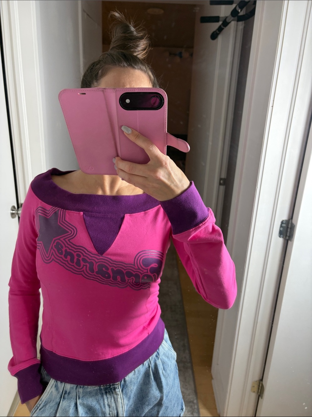 Fornarina Off-Shoulder Pink & Purple Sweater